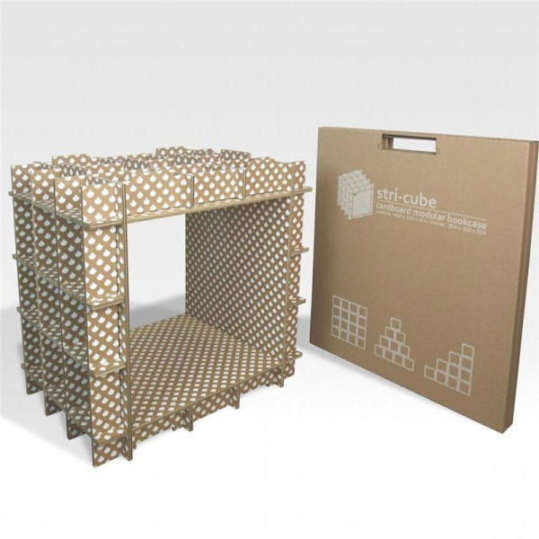 Kit Meuble en carton Module de rangement Stri-Cube sérigraphié Blanc - Photo n°1