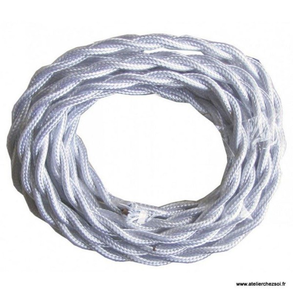 Cable électrique torsadé tissu blanc 3 mètres - Photo n°1