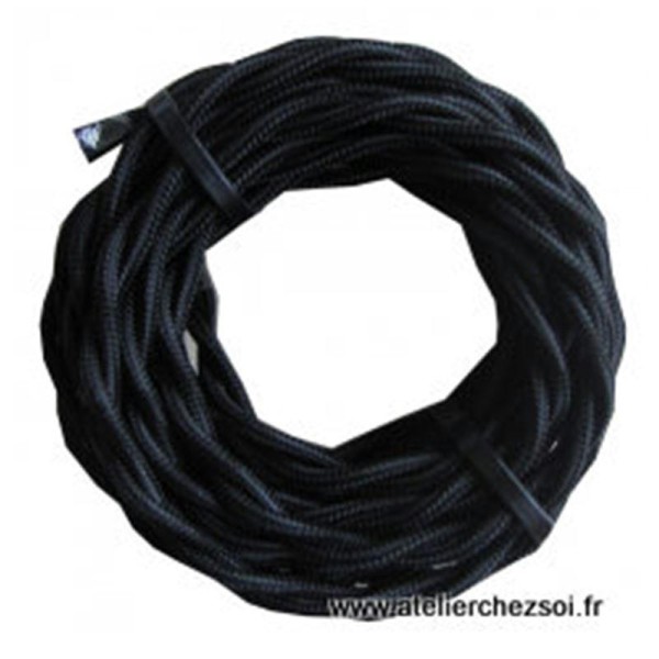 Cable électrique torsadé tissu noir 3 mètres - Photo n°1