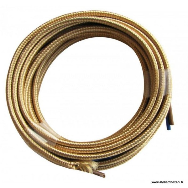 Cable électrique plat tissu or 3 mètres - Photo n°1