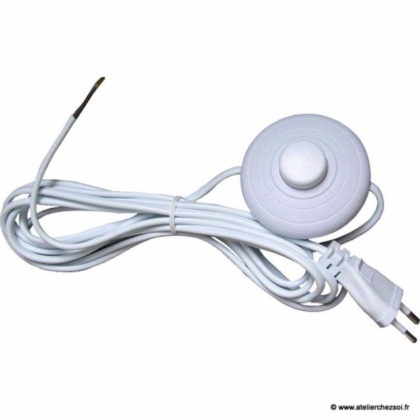 Cordon électrique blanc 3m équipé interrupteur à pied et fiche - 500 W - Photo n°1