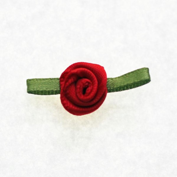 Fleur avec Feuille en Ruban : Embellissement Fleur en Satin - Rouge Lot de 20 - Photo n°1