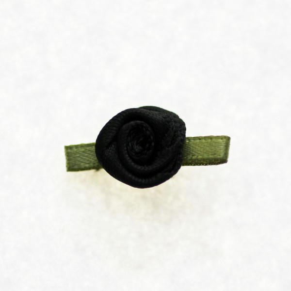 Fleur avec Feuille en Ruban : Embellissement Fleur en Satin - Noir - Lot de 20 - Photo n°1