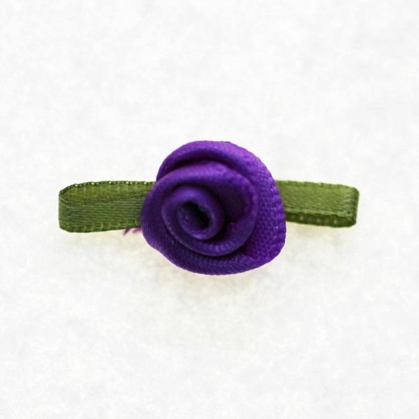 Fleur avec Feuille en Ruban : Embellissement Fleur en Satin - Violet - Lot de 20 - Photo n°1