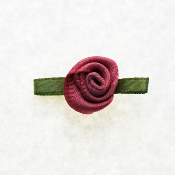 Fleur avec Feuille en Ruban : Embellissement Fleur en Satin - Vieux Rose - Lot de 20 - Photo n°1