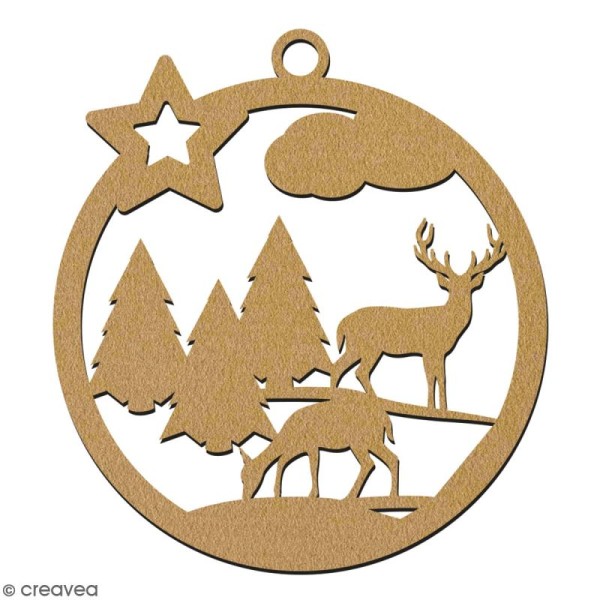 Suspension ronde Forêt et cerf en bois à décorer - 7 cm - Collection Noël - Photo n°2