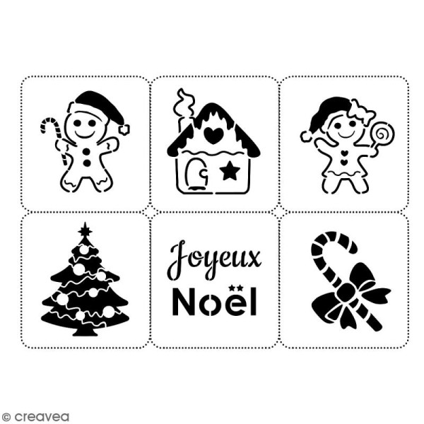 Planche de pochoirs multiusage A4 - Collection Noël - Noël pain d'épices - 6 Motifs - Photo n°2