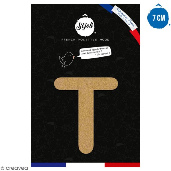 Lettre T en bois à décorer - 7 cm - Collection Alphabet arrondi - Photo n°1