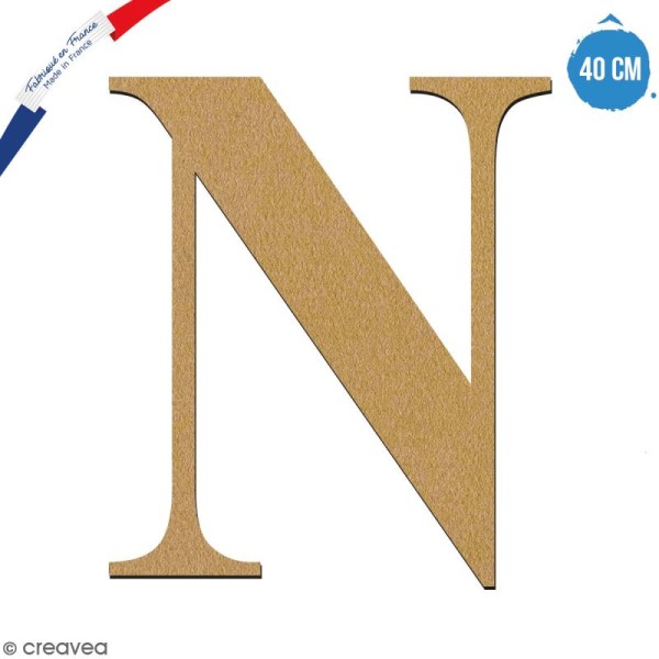 Lettre N en bois à décorer - 40 cm - Collection Alphabet serif - Photo n°1