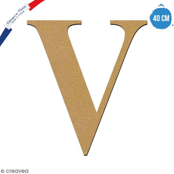 Lettre V en bois à décorer - 40 cm - Collection Alphabet serif - Photo n°1