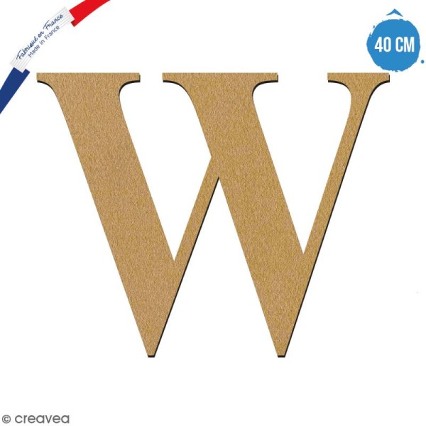 Lettre W en bois à décorer - 40 cm - Collection Alphabet serif - Photo n°1