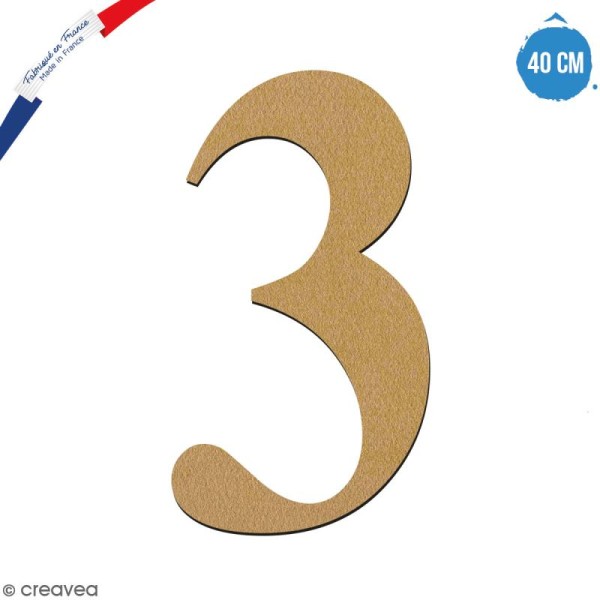 Chiffre 3 en bois à décorer - 40 cm - Collection Alphabet serif - Photo n°1