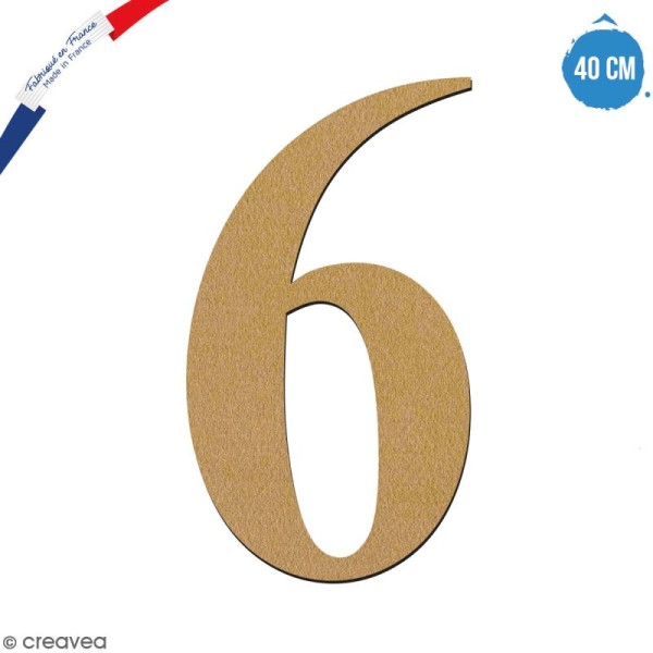 Chiffre 6 en bois à décorer - 40 cm - Collection Alphabet serif - Photo n°1