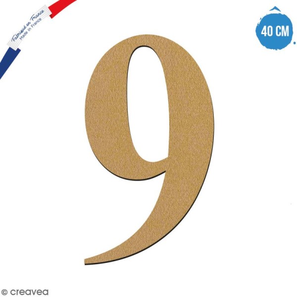 Chiffre 9 en bois à décorer - 40 cm - Collection Alphabet serif - Photo n°1