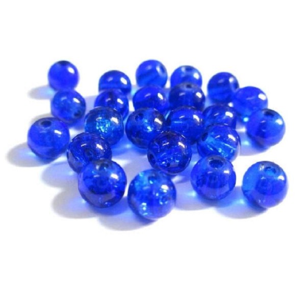 100 Perles En Verre Bleu Foncé  craquelé 6mm - Photo n°1