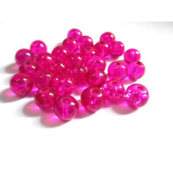 100 Perles En Verre Fuchsia Craquelé 6mm - Photo n°1
