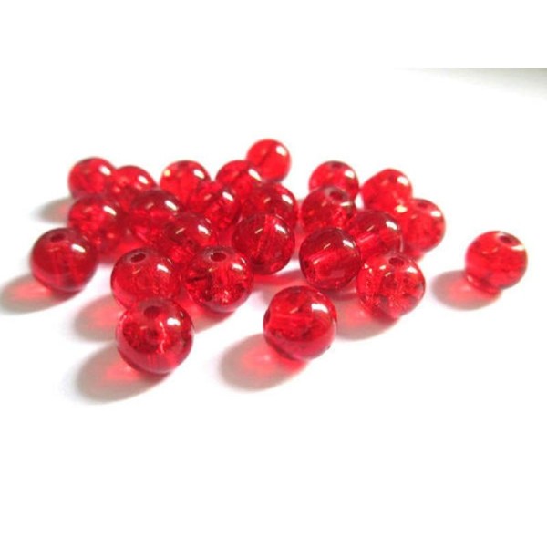 100 Perles En Verre Rouge Craquelé 6mm - Photo n°1