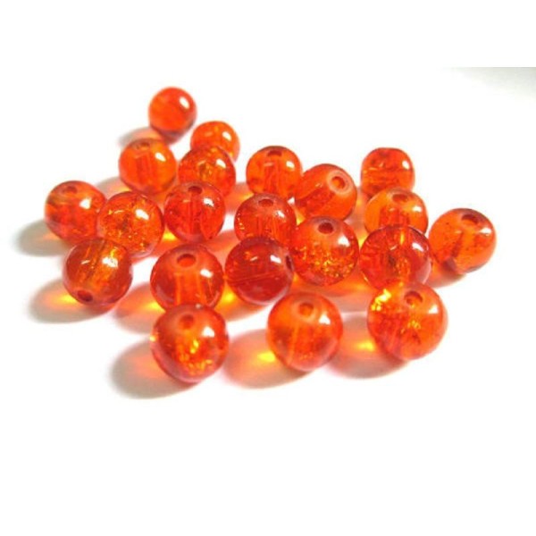 100 Perles En Verre Orange Craquelé 6mm - Photo n°1