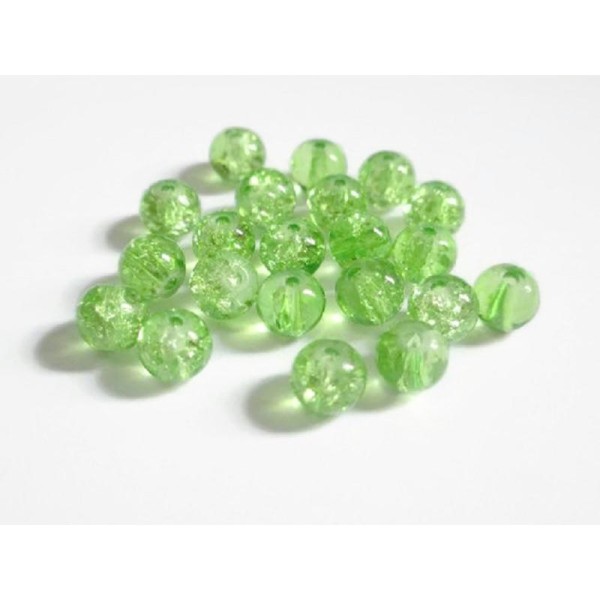 100 Perles En Verre Vert Craquelé 6mm - Photo n°1