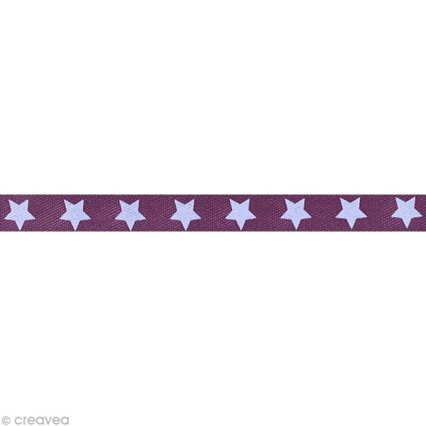 Ruban satin étoile - 9 mm - Violet - Au mètre (sur mesure) - Photo n°1