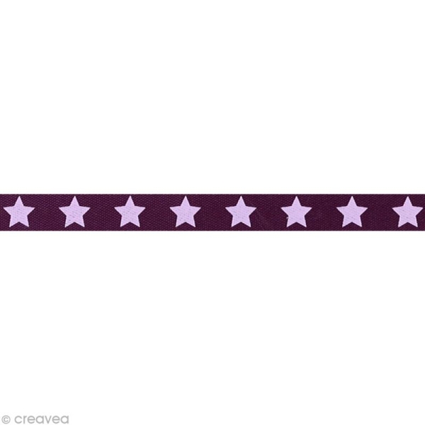 Ruban satin étoile - 9 mm - Violet prune - Au mètre (sur mesure) - Photo n°1