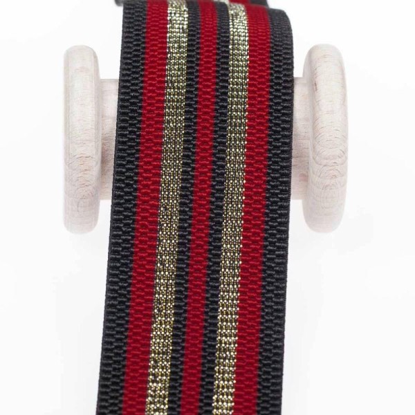 Ruban ceinture élastique à rayures lurex au mètre - Rouge & or - Photo n°2