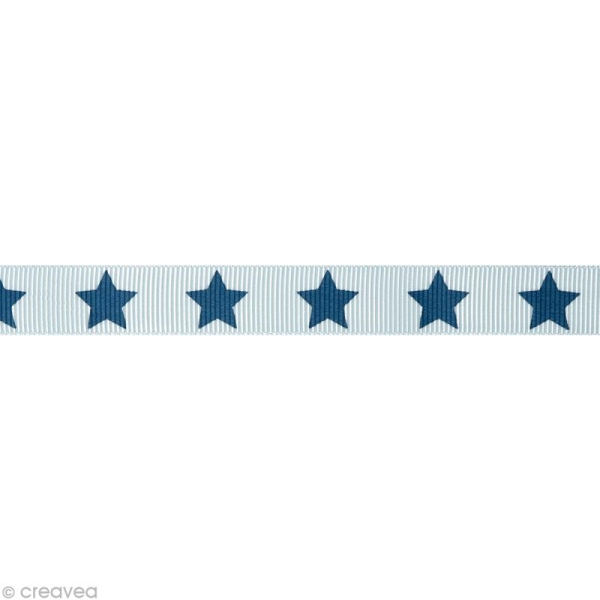 Ruban gros grain étoile - 16 mm - Bleu pâle - Au mètre (sur mesure) - Photo n°1