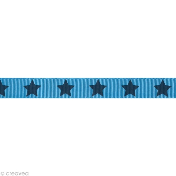 Ruban gros grain étoile - 16 mm - Bleu ciel - Au mètre (sur mesure) - Photo n°1