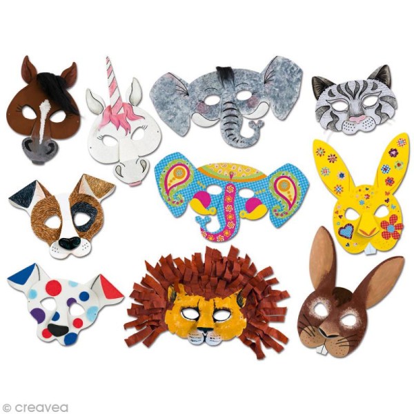 Masques pour Enfants Feutre Masques danimaux avec Corde Élastique pour Cadeaux de Fête Masquerade Danniversaire Noël Halloween 18 Pièce 