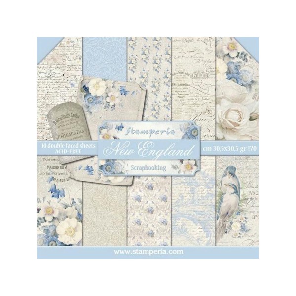 10 papiers scrapbooking 30 x 30 cm STAMPERIA NEW ENGLAND - Photo n°1