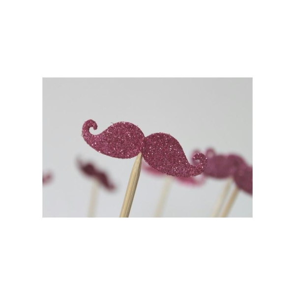 10 Brochettes De Moustaches Fushia Pailletées Pour Photobooth Pour Un Mariage Ou Un Anniversaire - Photo n°1