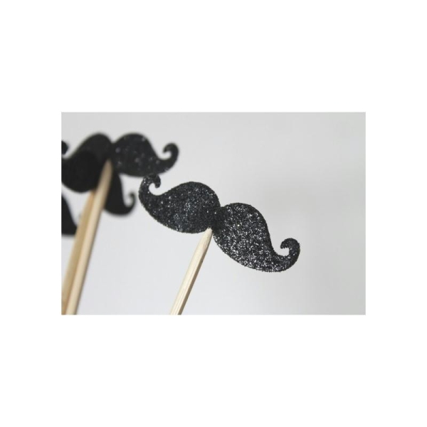 10 Brochettes De Moustaches Noires Paillettées Pour Photobooth Pour Un Mariage Ou Un Anniversaire - Photo n°1
