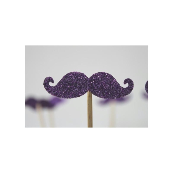 10 Brochettes De Moustaches Violettes Pailletées Pour Photobooth Pour Un Mariage Ou Un Anniversaire - Photo n°1