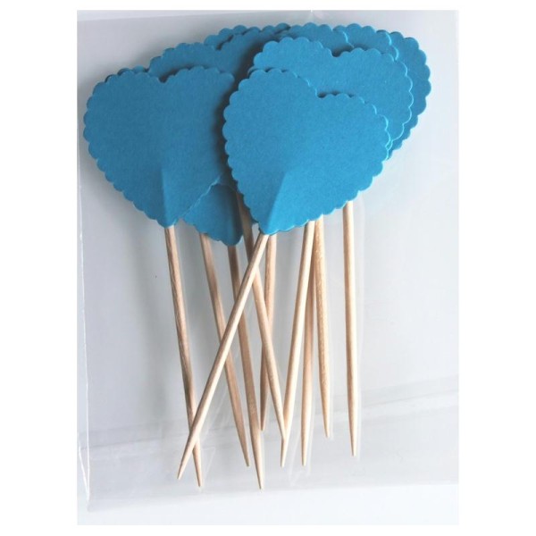 Saint-Valentin : 10 Décorations Petits Cœurs Pour Petits Gâteaux (Cupcakes Toppers ) Turquoises - Photo n°1