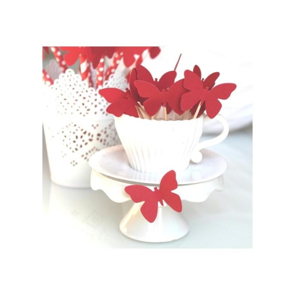 10 Décorations Pour Petits Gâteaux (Cupcakes Toppers ) -Papillons Rouges - Photo n°1