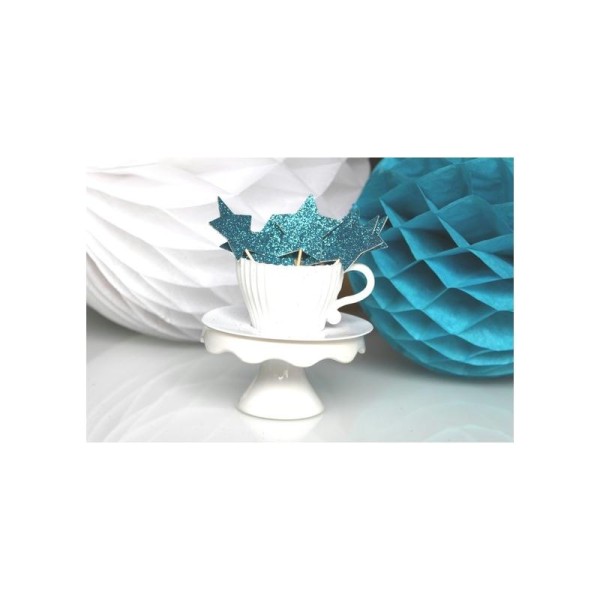 10 Décorations Pour Petits Gâteaux (Cupcakes Toppers )- Étoiles Bleues À Paillettes - Photo n°1