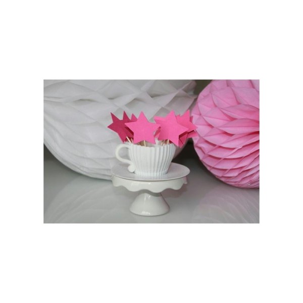 10 Décorations Pour Petits Gâteaux (Cupcakes Toppers )- Étoiles Roses Fuchsia - Photo n°1