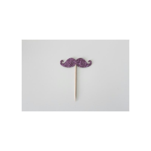 10 Décorations Pour Petits Gâteaux Moustaches Pailletées De Couleur Mauve (Cupcakes Toppers ) - Photo n°1