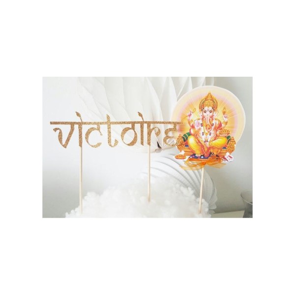 Décoration Gâteau -Prénom En Pailleté Or+ Topper Ganesh-Thème Hindou - Photo n°1