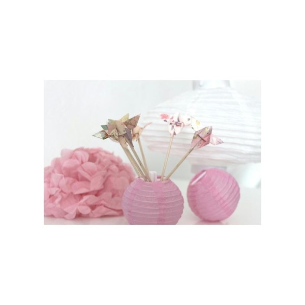 6 Mini Brochettes En Bois Origami Papillons Couleur Rose Pastel - Photo n°1