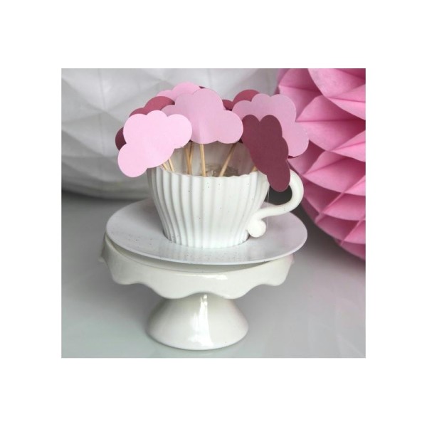 10 Décorations Pour Petits Gâteaux (Cupcakes Toppers )- Nuages Roses Pour Baptême - Photo n°1