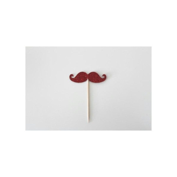 10 Décorations Pour Petits Gâteaux Moustaches Pailletées De Couleur Rouge(Cupcakes Toppers ) - Photo n°1