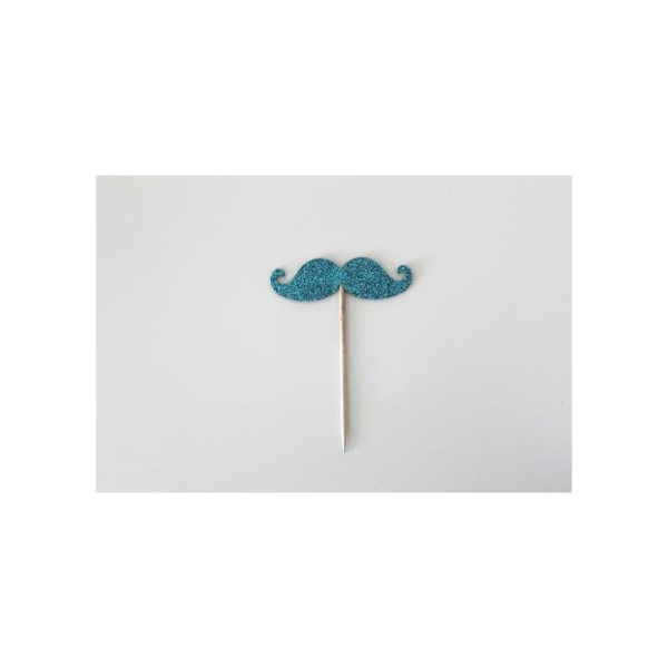 10 Décorations Pour Petits Gâteaux Moustaches Pailletées De Couleur Turquoise(Cupcakes Toppers ) - Photo n°1