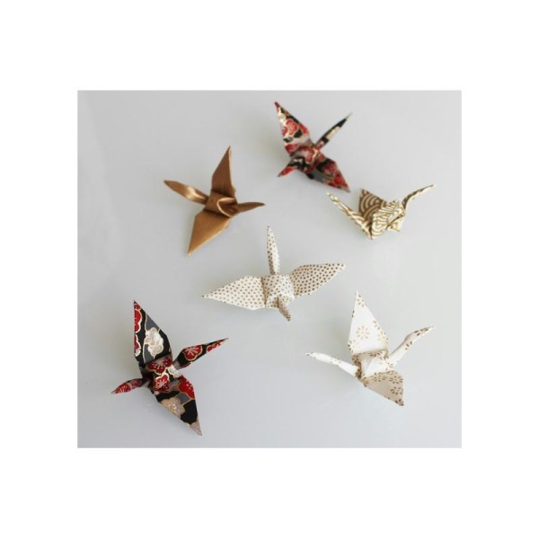 6 Mini Origami Grues Or Et Noir - Photo n°1