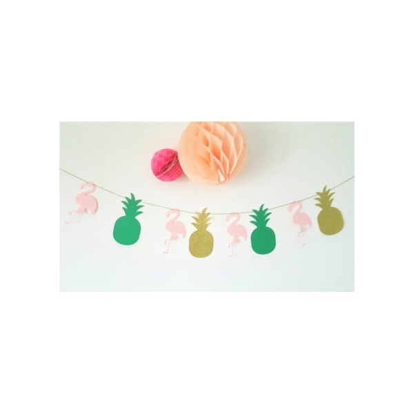 Guirlande De 8 Éléments- Ananas-Flamant-Rose-Vert-Doré - Pour Candy Bar, Anniversaire - Photo n°1