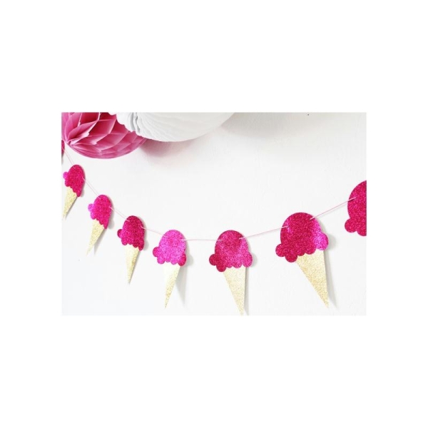 Guirlande De Glaces -Rose Fuchsia Paillettes- Pour Candy Bar, Anniversaire, Table De Fête - Photo n°1