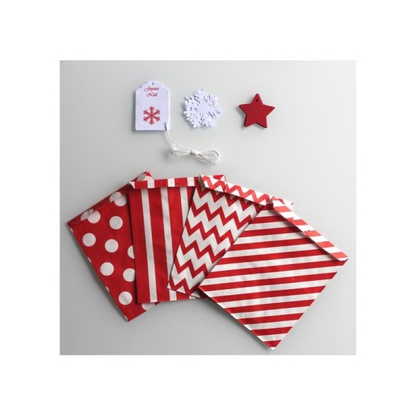 Noel : Kit Emballage Cadeau Rouge -Flocons Étoiles Sapins - Photo n°1