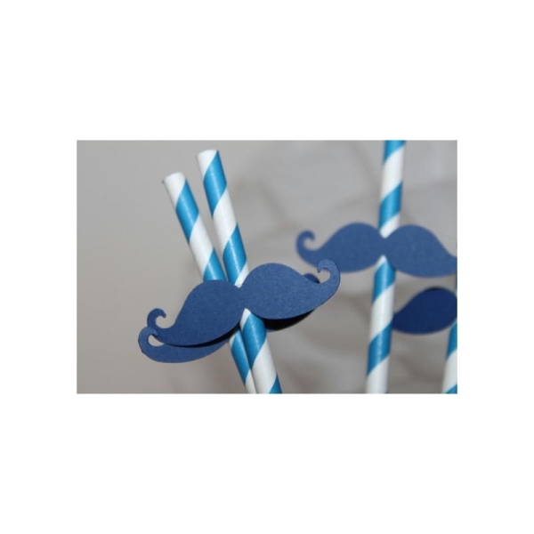 Lot De 6 Pailles Moustaches Couleur Bleu-Marine Pour Mariage Photobooth - Photo n°1