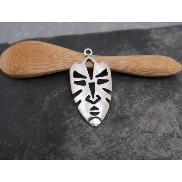 Pendentifs masques ethnique, Pendentif tribal voyage, métal argenté, 34x20 mm, 1 pc - Photo n°2