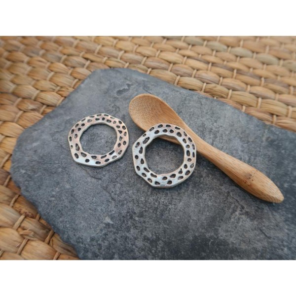 Grands anneaux ethnique ronds et martelés, métal argenté, 35 mm, 1 pc - Photo n°3
